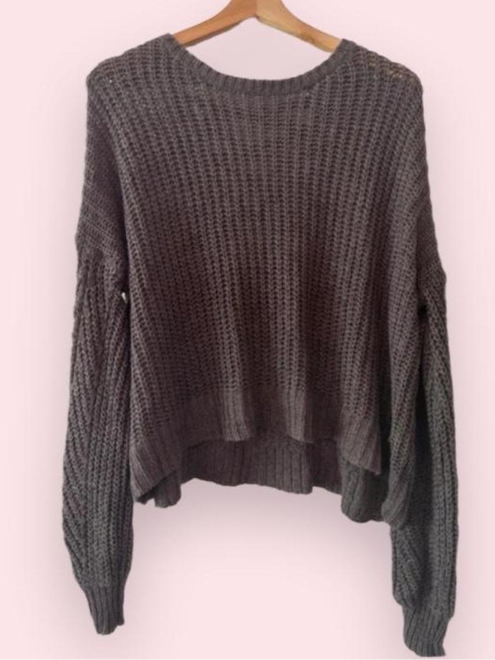 Pinkblush Charcoal Gray Chunky Knit Crewneck Sweater with cross cross open back